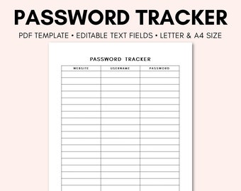 Password Tracker | Password Tracker Printable | Password Tracker Editable | Password Tracker PDF | Password Log | Password Keeper | Template