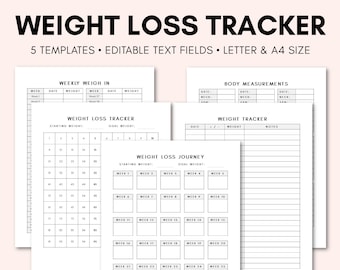 Weight Loss Tracker Printable | Weight Tracker |  Weight Loss Tracker Template | Weight Loss Tracker Sheet | Fitness Tracker | Editable PDF