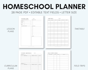 Homeschool Planner | Homeschool Printables | Editable PDF | Homeschool Planner Printables | Homeschool Template | Secular Homeschool