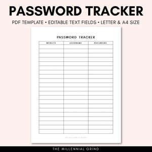 Password Tracker | Password Tracker Printable | Password Tracker Editable | Password Tracker PDF | Password Log | Password Keeper | Template
