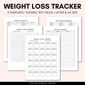 Weight Loss Tracker Printable Weight Tracker Weight Loss Tracker Template Weight Loss Tracker Sheet Fitness Tracker Editable PDF image 1
