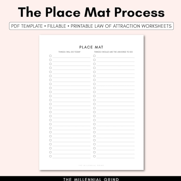 The Placemat Process, Abraham Hicks, Law of Attraction Planner, Law of Attraction Template, Law of Attraction Template, Manifestation