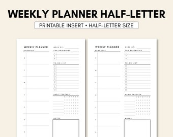 Half-Letter Weekly Planner | Half-Letter Weekly Printable | Half-Letter Weekly Inserts | Half-Letter Planner Pages | Undated Weekly Inserts