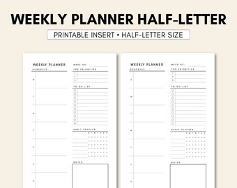 Halve letter weekplanner | Halve letter per week afdrukbaar | Wekelijkse bijlagen met halve letters | Plannerpagina's met halve letters | Ongedateerde wekelijkse bijlagen