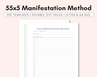 55x5 Method for Manifesting | Manifestation Journal | Manifestation Planner | Law of Attraction Printable | Law of Attraction Worksheet