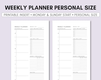 Personal Weekly Planner Inserts | Weekly Planner Printable | Week On One Page | Filofax Personal Weekly | Weekly Insert | Weekly Agenda PDF