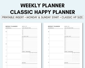 Classic Happy Planner Weekly Planner Inserts | Weekly Planner Printable | Classic Happy Planner Template | Classic Happy Planner Printable