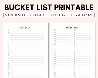 Bucket List Printable | Bucket List Printable Insert | Bucket List Editable PDF | Bucket List Planner Insert | Bucket List Template