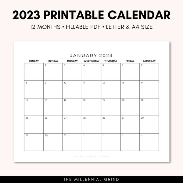 2023 Calendar Printable | 2023 Calendar Template | 2023 Monthly Calendar Printable | 2023 Monthly Planner | 2023 Calendar PDF | A4 | Letter