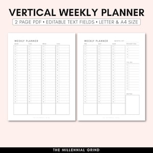 Vertical Weekly Planner Printable | Vertical Weekly Planner Insert ...