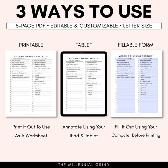 Wedding Checklist Printable Wedding Planner Printable - Etsy