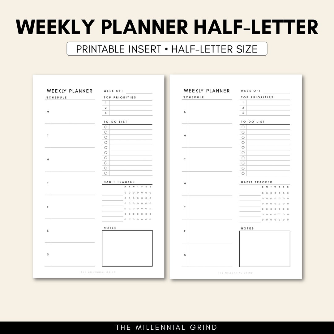 Half-letter Weekly Planner | Half-letter Weekly Printable | Half-letter ...