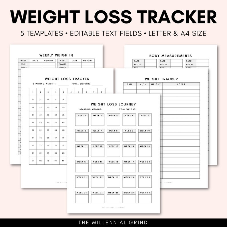 Weight Loss Tracker Printable Weight Tracker Weight Loss Tracker Template Weight Loss Tracker Sheet Fitness Tracker Editable PDF image 1