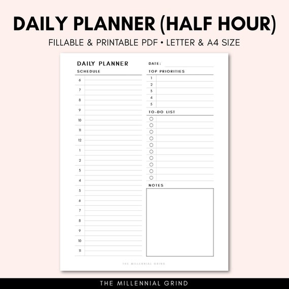 PERSONAL 7 Day Planner Printable Daily Half Hour Planner 