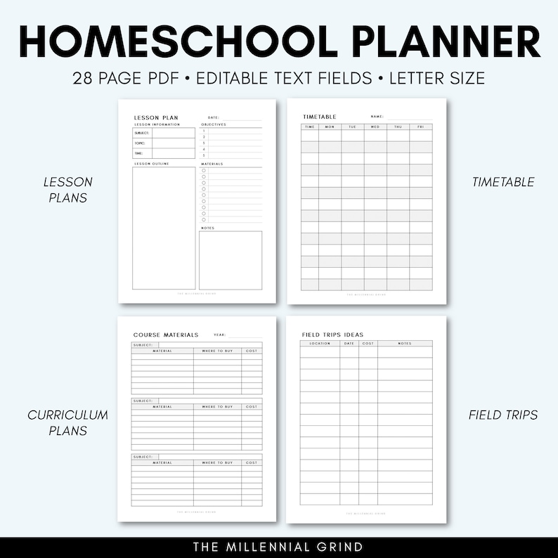 Homeschool Planner Homeschool Printables Editable PDF Homeschool Planner Printables Homeschool Template Secular Homeschool image 1