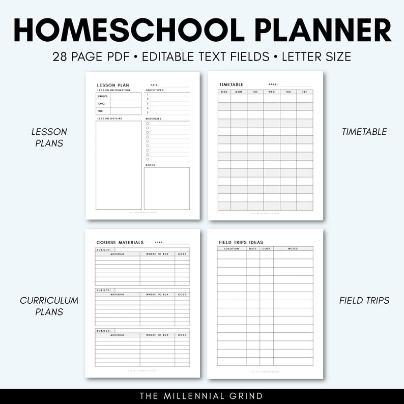 Homeschool Planner Homeschool Printables Editable PDF Homeschool Planner Printables Homeschool Template Secular Homeschool image 1