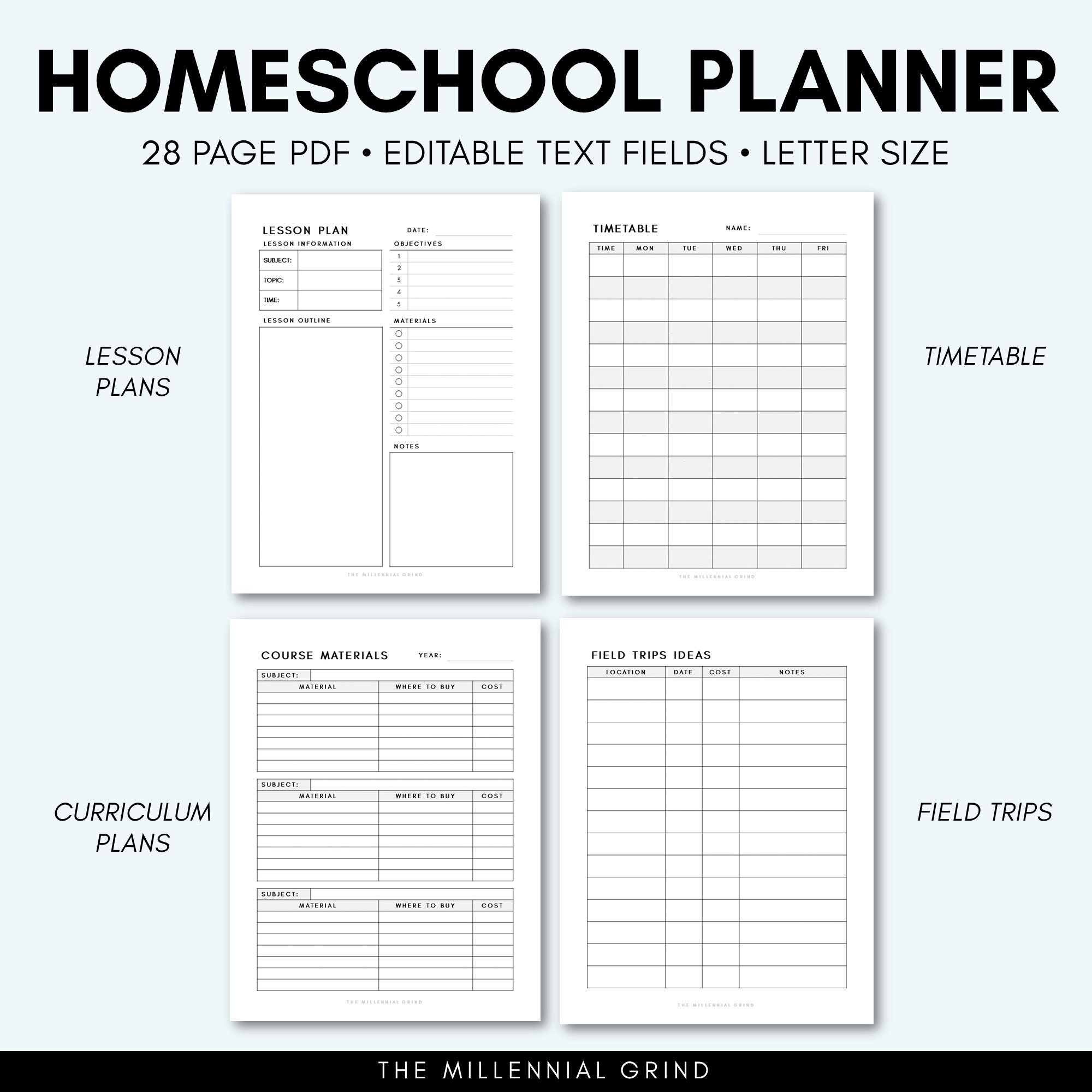 Download Homeschool Planner Homeschool Printables Editable Pdf Etsy