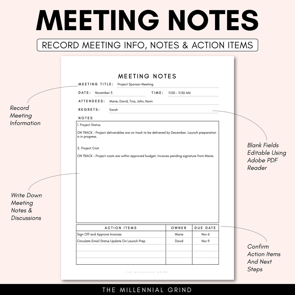 Meeting Notes PDF Meeting Notes Template Meeting Notes Printable 