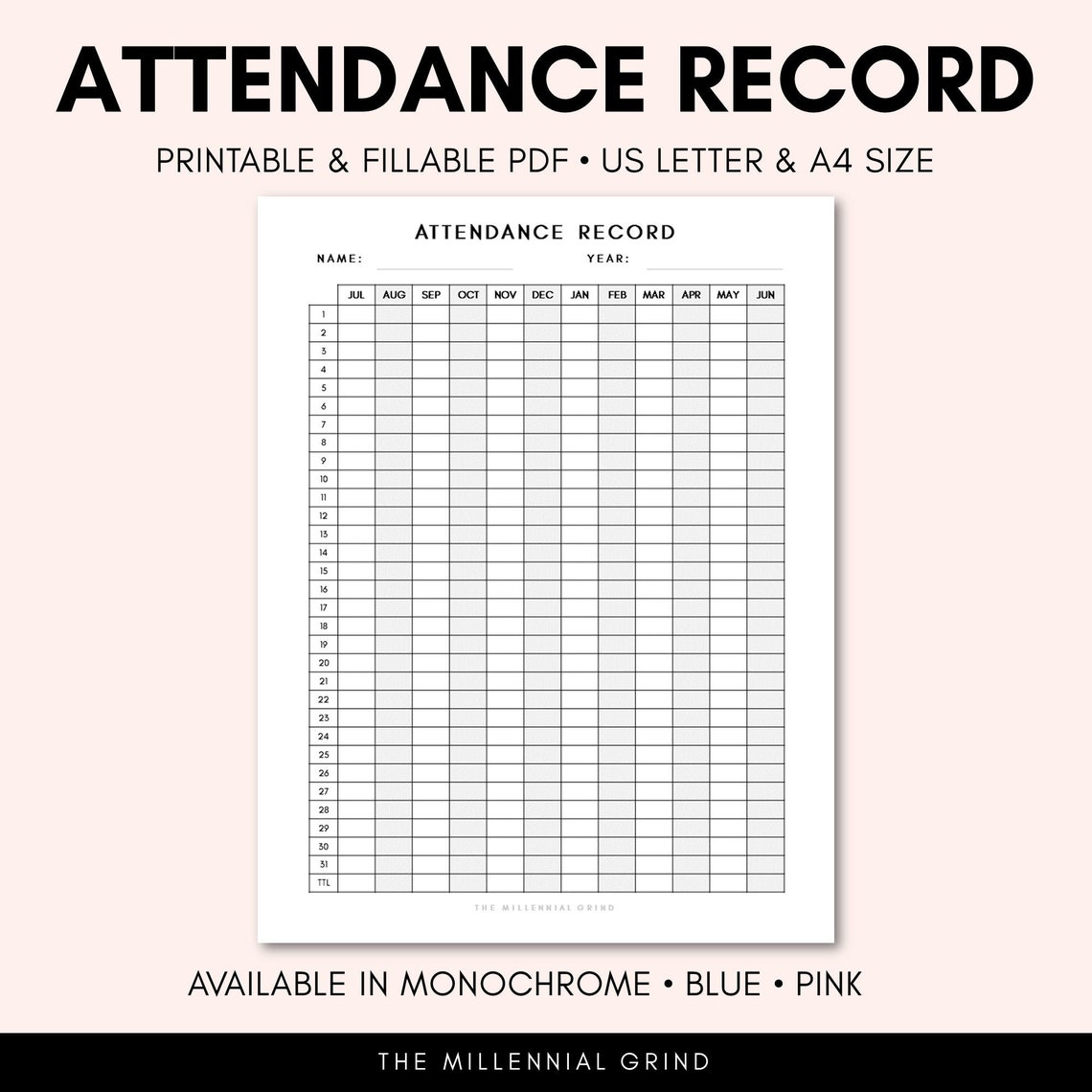 Homeschool Attendance Record Printable | Fillable PDF | Attendance ...