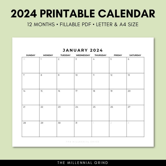 Printable 2024 Monthly Calendar  Free printable calendar monthly, Monthly  calendar printable, Free printable calendar