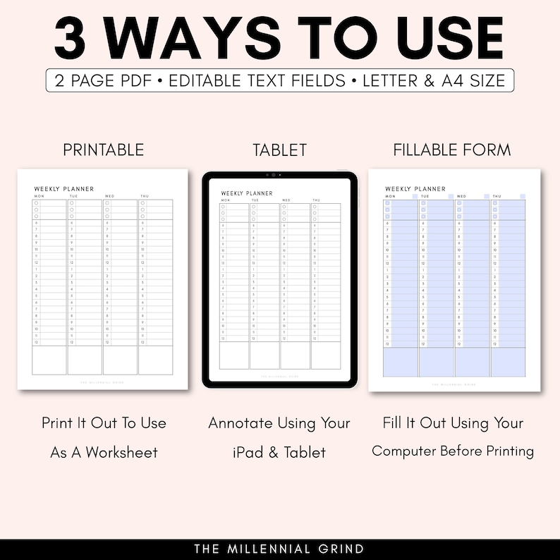 Vertical weekly planner printable vertical weekly planner etsy