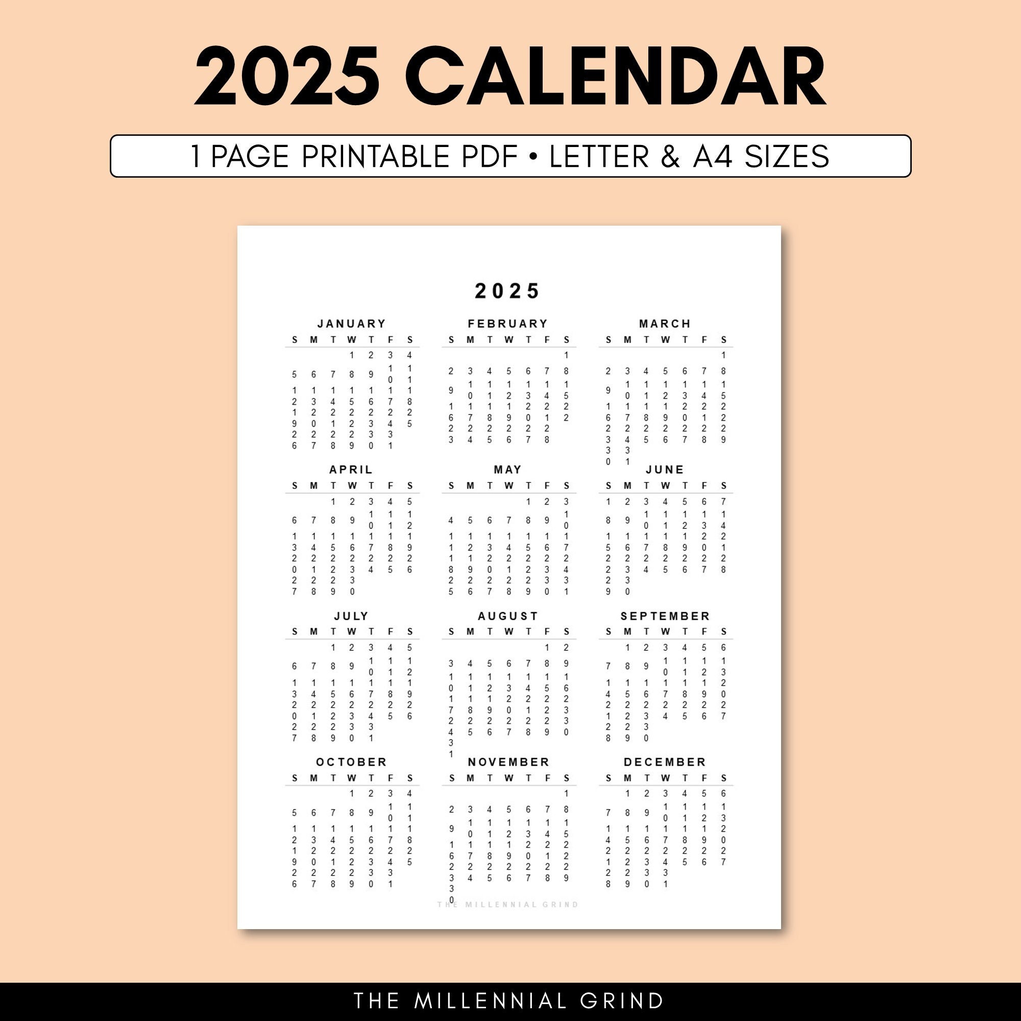 2025 Calendar Printable Cute Free 2025 Yearly Calendar