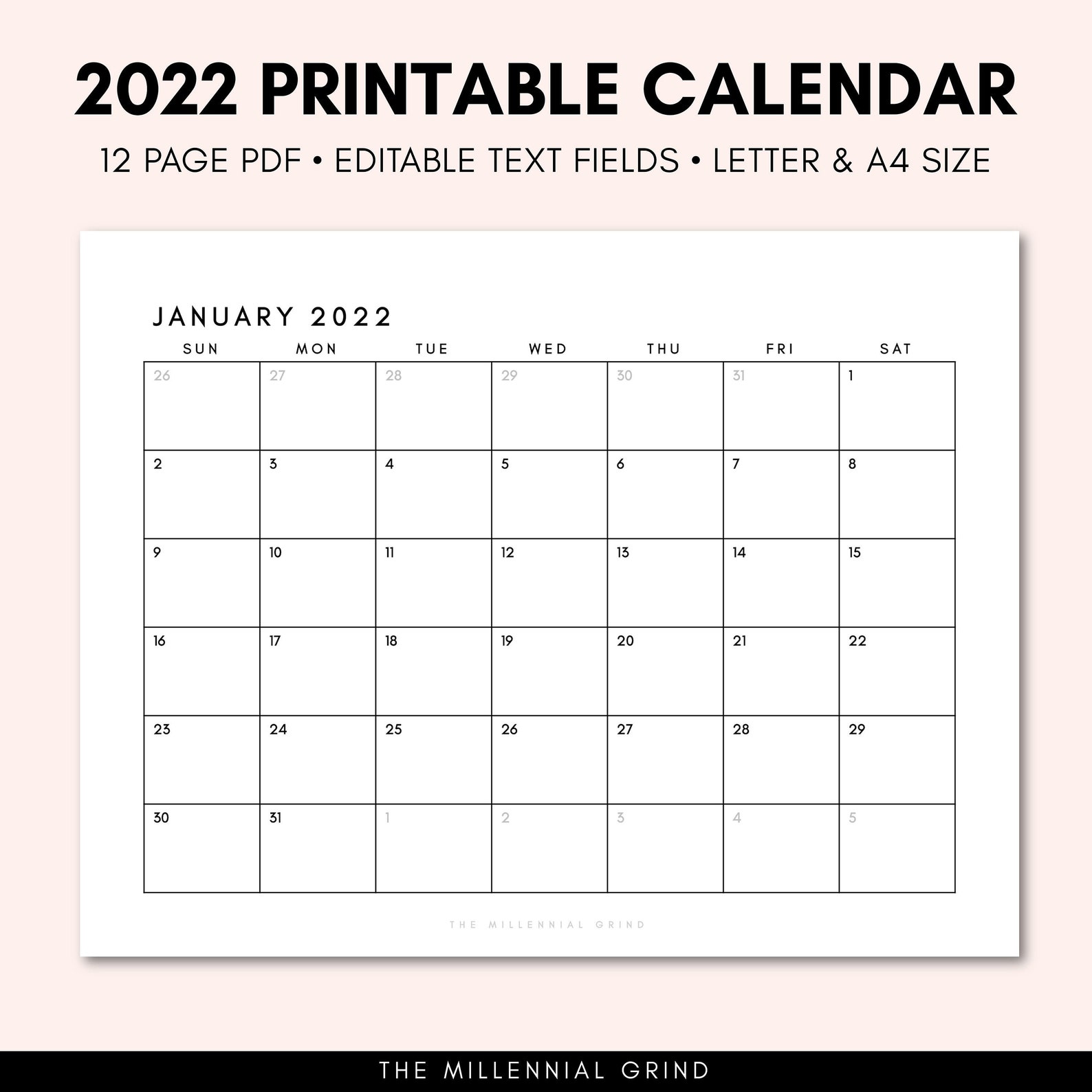 2022 Calendar Printable 2022 Calendar Template 2022 Etsy