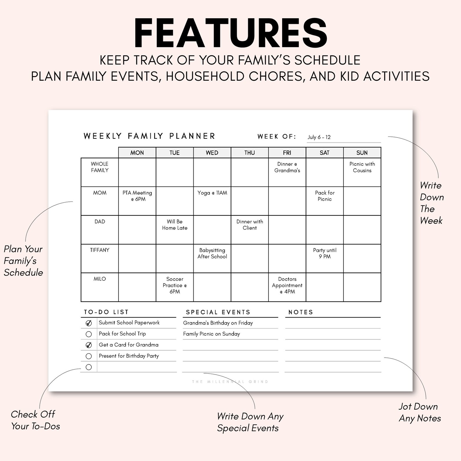 Weekly Family Planner | Printable | Instant PDF Download | Fillable PDF ...