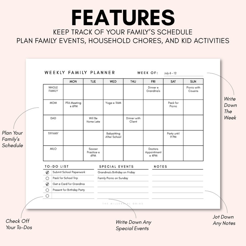 Weekly Family Planner Printable Instant PDF Download Fillable PDF US ...