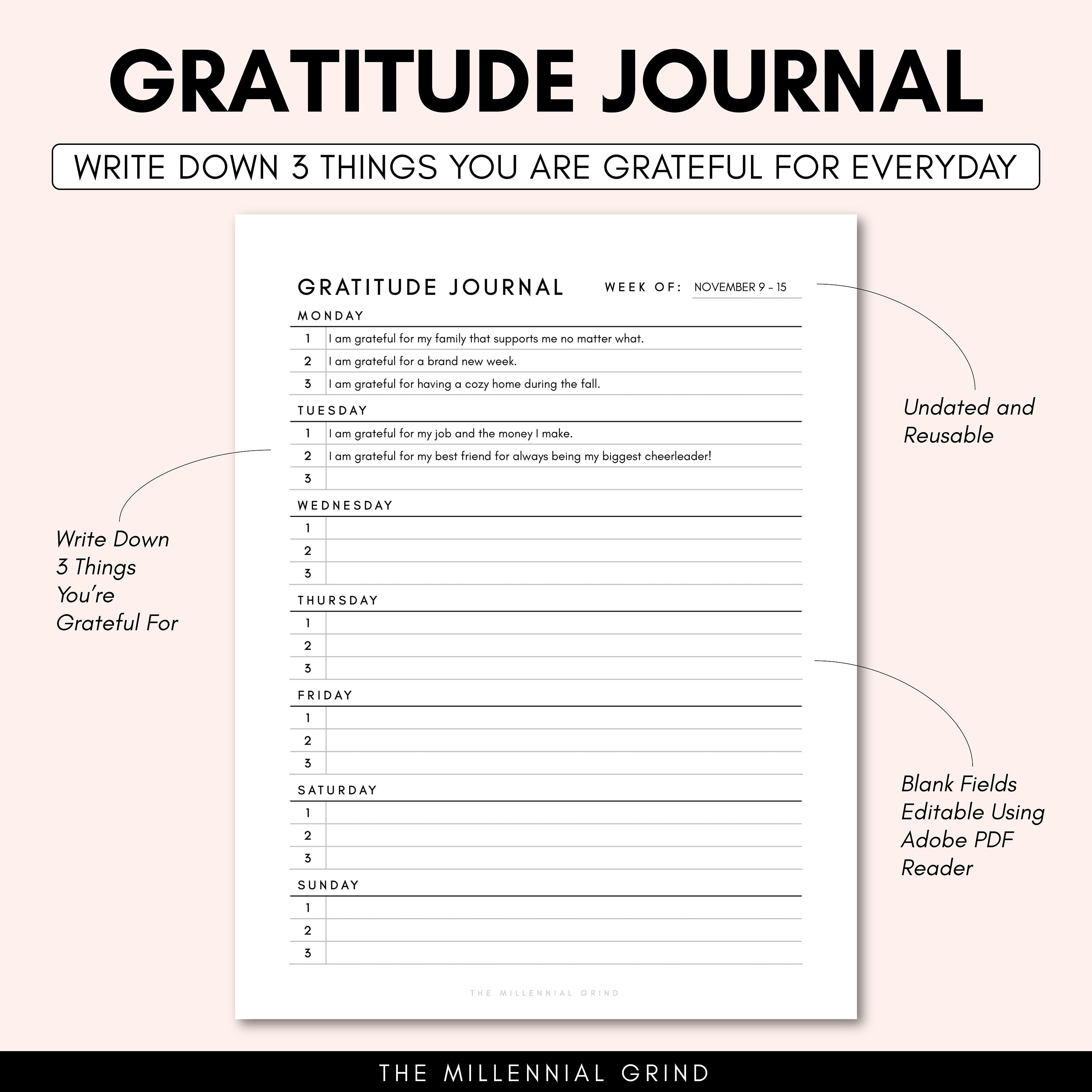 Gratitude Journal imprimable Journal de gratitude PDF Modèle de journal de  gratitude Gratitude Journal numérique Journal de gratitude imprimable -   France