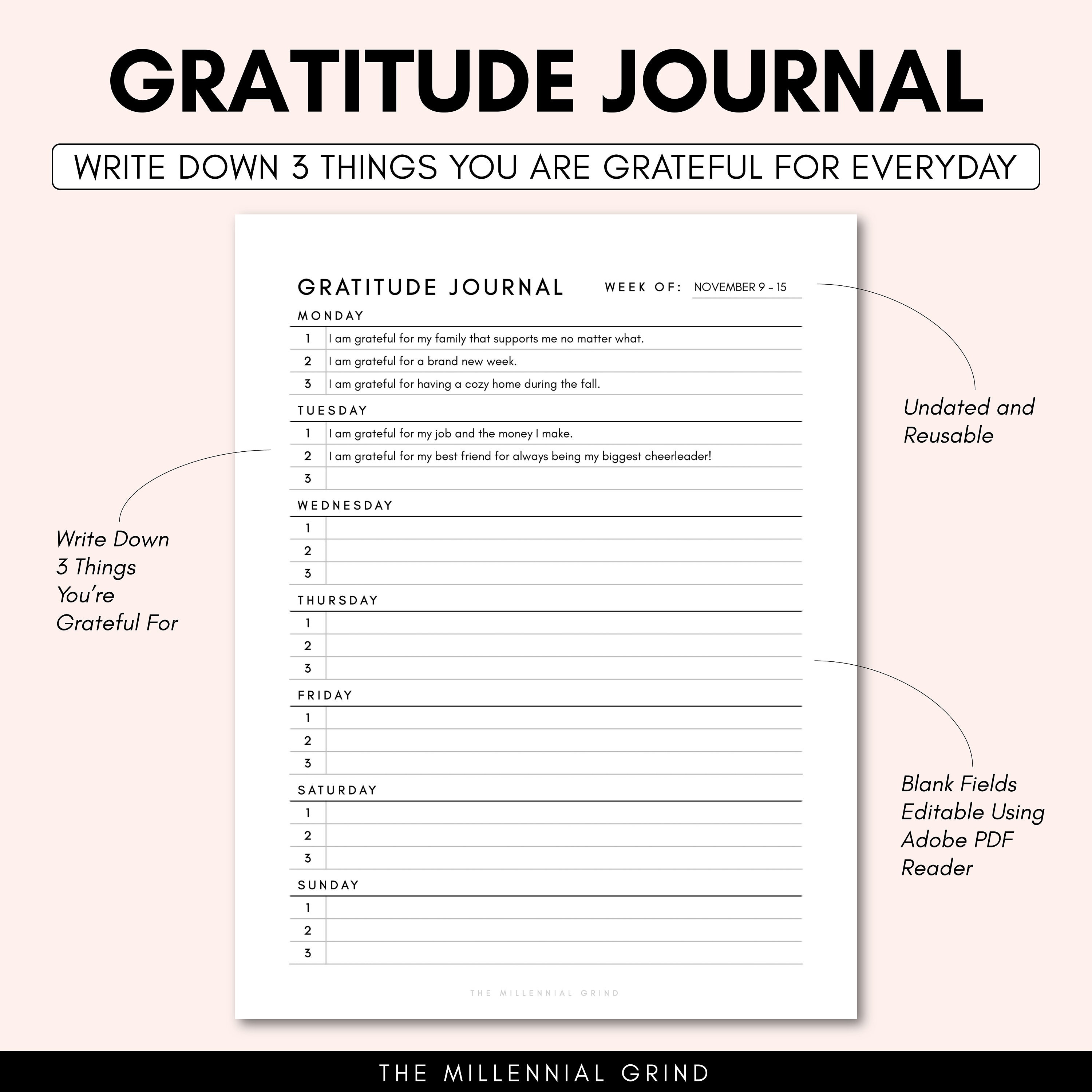 Gratitude Journal imprimable Journal de gratitude PDF Modèle de