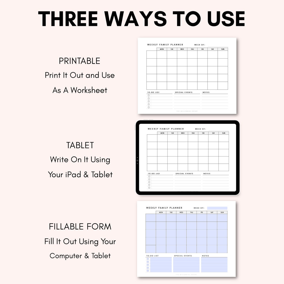 Weekly Family Planner Printable Instant PDF Download Fillable PDF US ...
