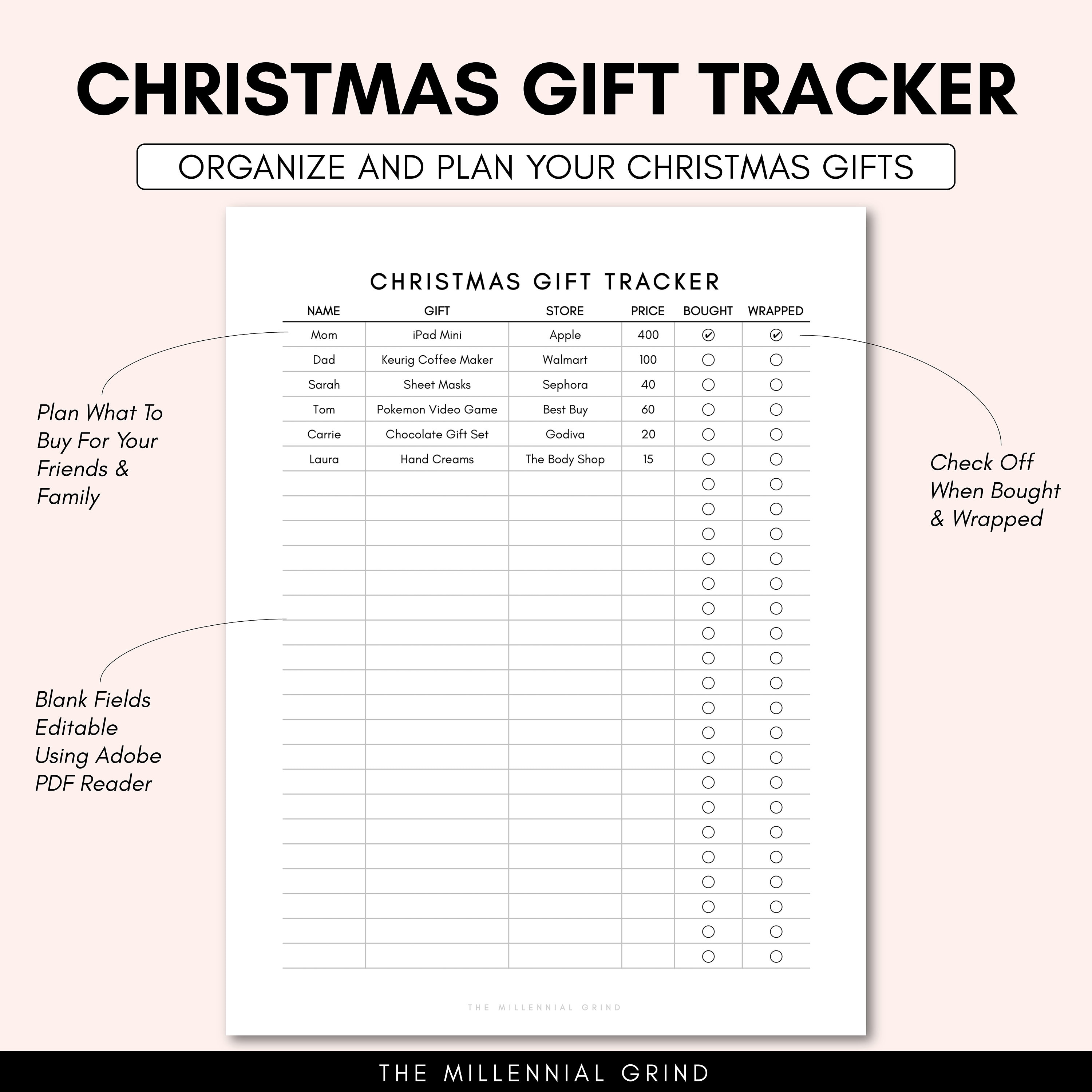Christmas Gift List Printable | Christmas Gift Tracker Printable | Gift ...