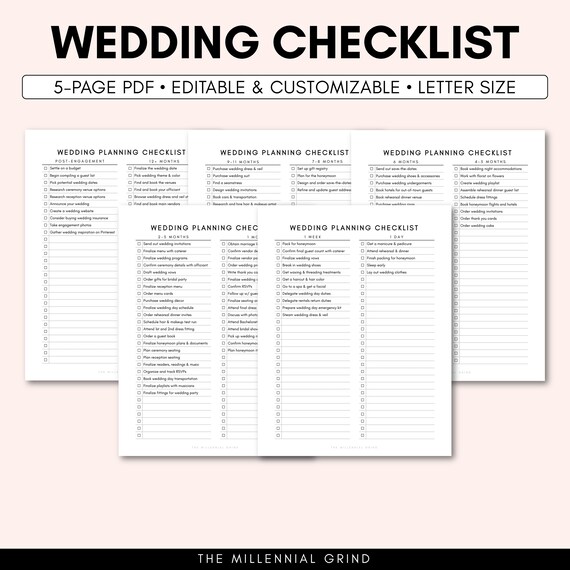 wedding checklist printable wedding planner printable etsy