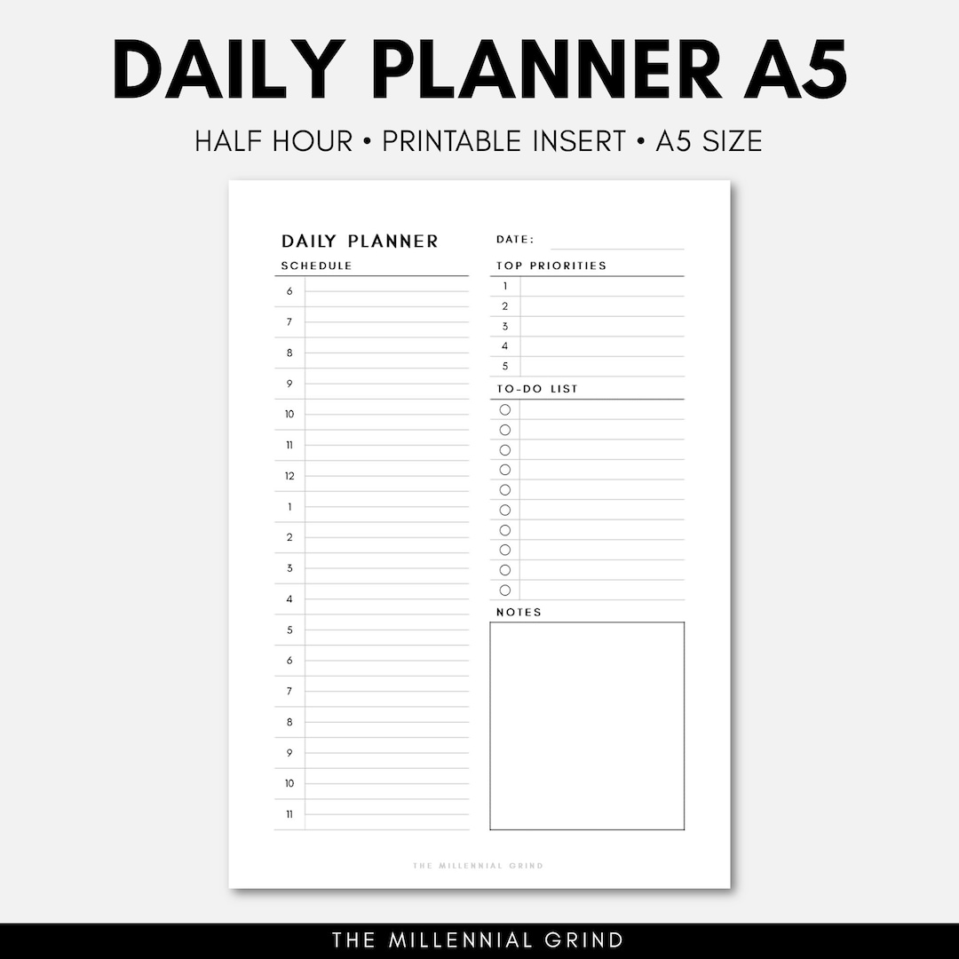 A5 Daily Planner | A5 Daily Printable | A5 Daily Inserts | A5 Filofax ...