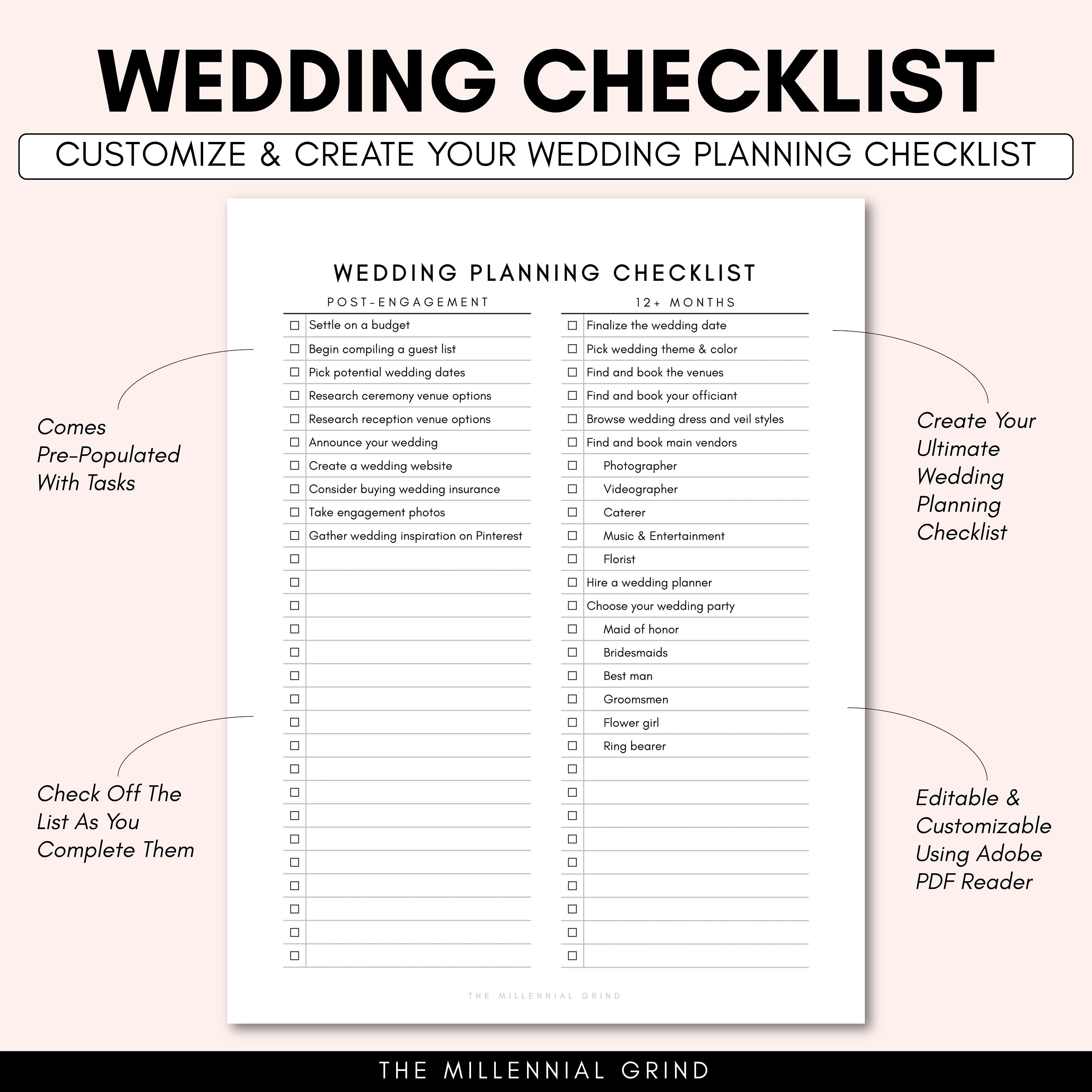 Wedding Checklist Printable Wedding Planner Printable Wedding Planner ...