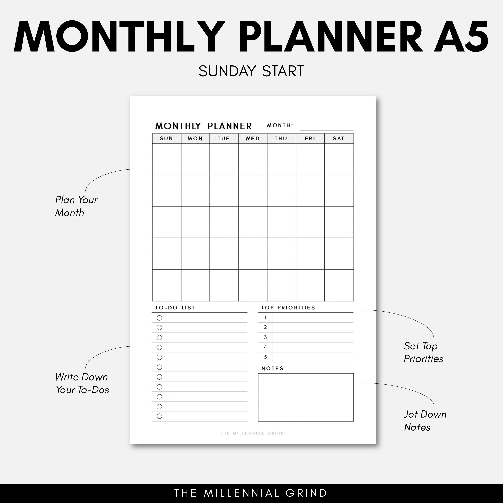 A5 Monthly Planner A5 Monthly Printable A5 Monthly Inserts A5 Filofax ...
