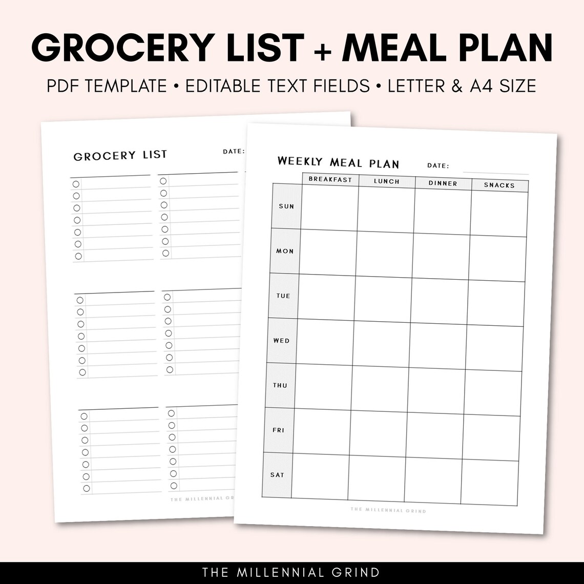 Grocery List Printable | Meal Planner Printable | Grocery List Template | Meal Plan Template ...