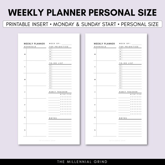 Personal Weekly Planner Inserts Weekly Planner Printable Week on One Page Filofax Personal Weekly Weekly Insert Weekly Agenda PDF - Etsy