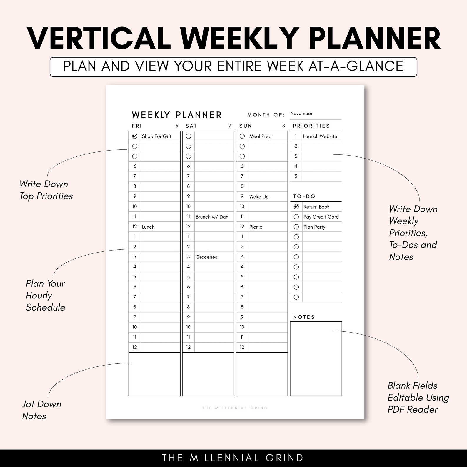 Vertical Weekly Planner Printable Vertical Weekly Planner Insert Vertical Weekly Planner Printable Vertical Weekly Planner Insert