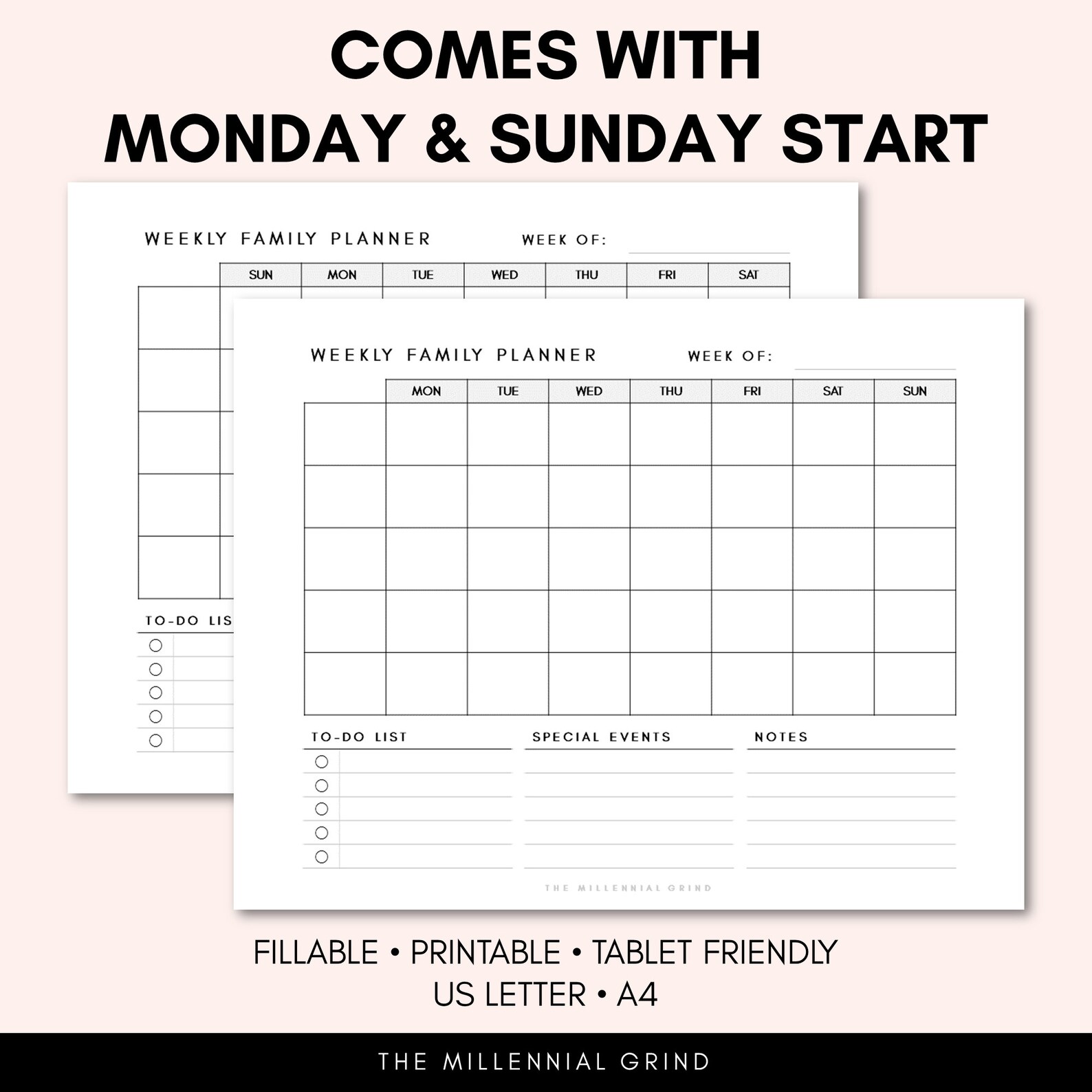 Weekly Family Planner Printable Instant PDF Download Fillable PDF US ...