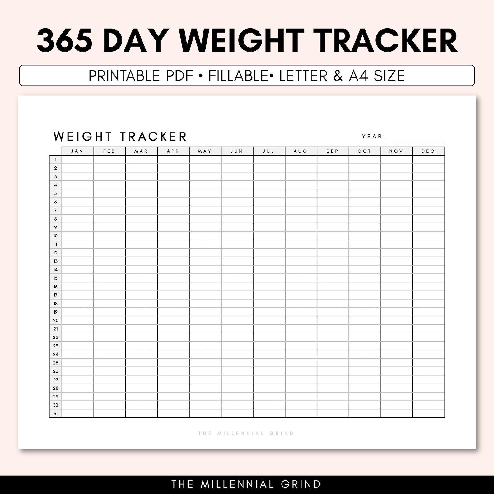 Daily Weight Tracker, 365 Day Weight Tracker, Weight Tracker Printable ...