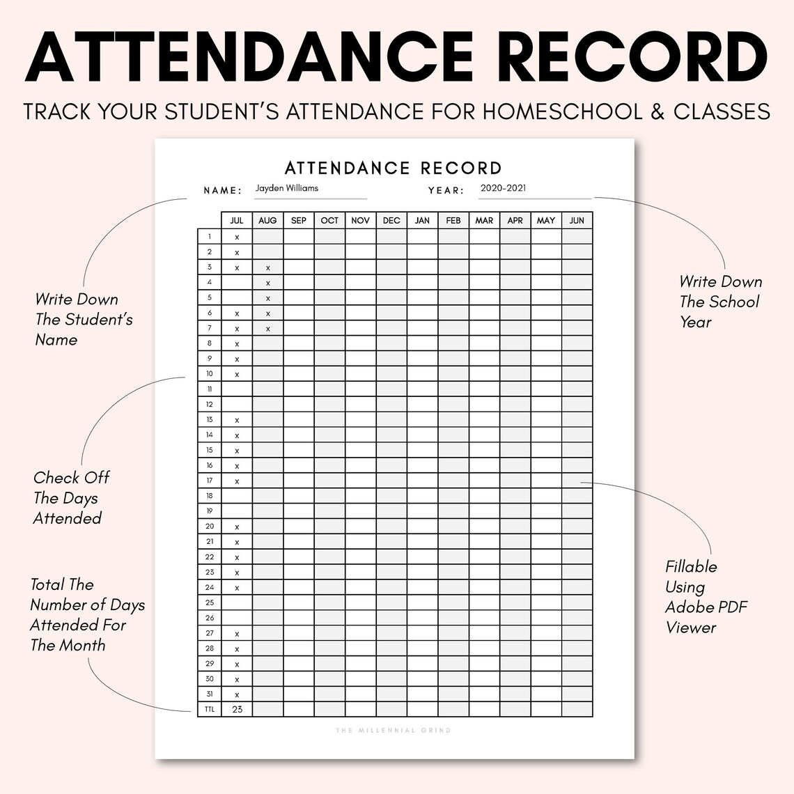 Homeschool Attendance Record Printable | Fillable PDF | Attendance ...
