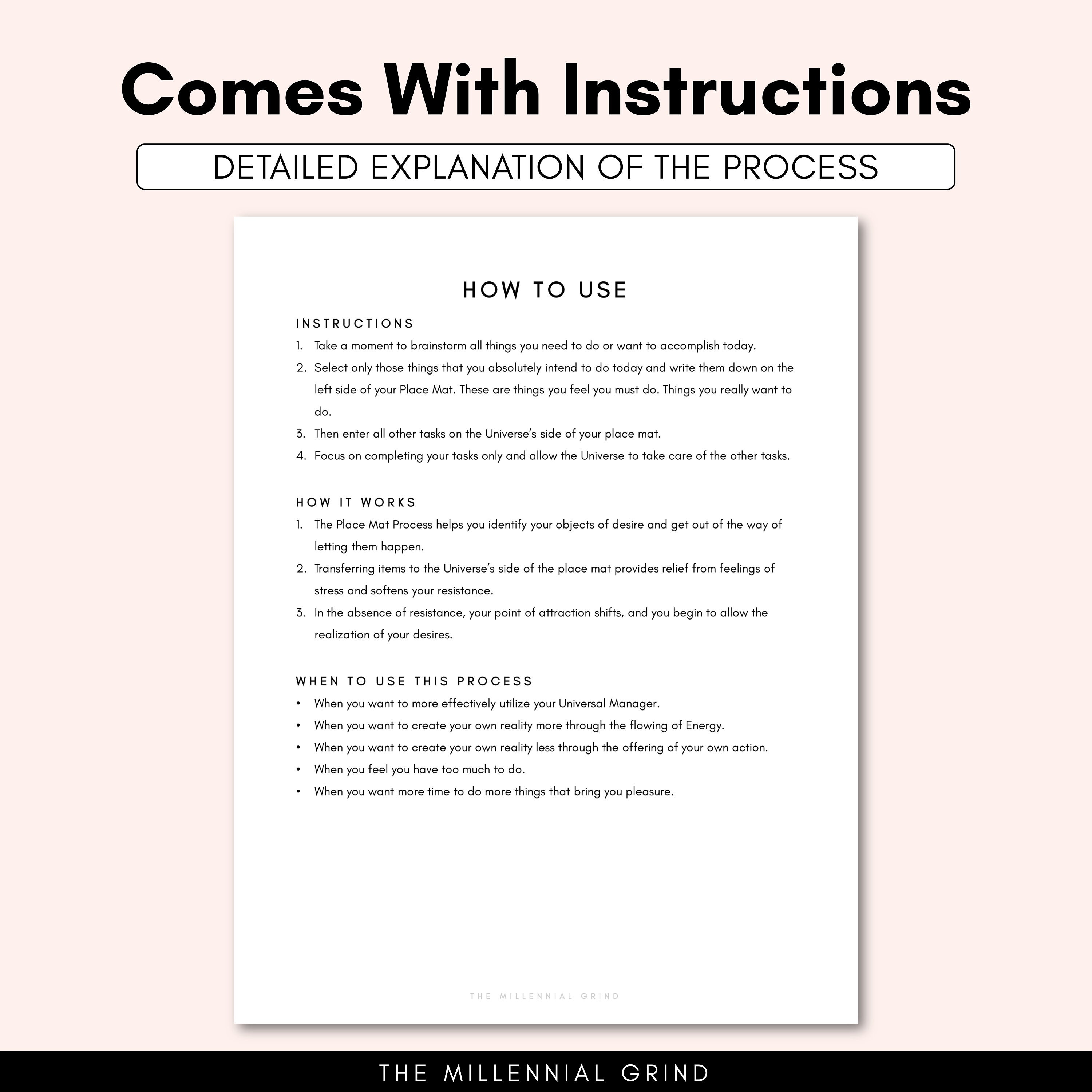 The Placemat Process, Abraham Hicks, Law of Attraction Planner, Law of Attraction Template, Law