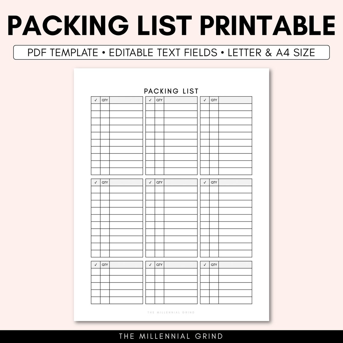 Packing List Printable | Packing List Template | Packing List Editable ...