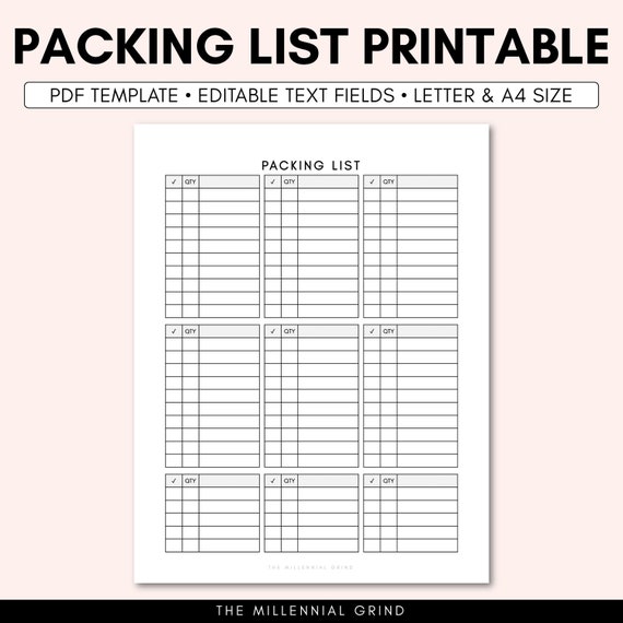 packing list printable packing list template packing list etsy