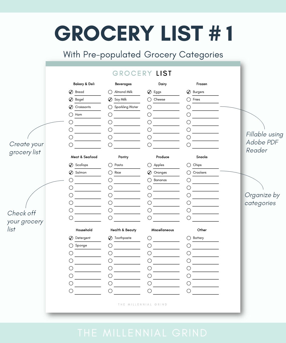 Grocery List Printable Page Instant PDF Download 2 | Etsy