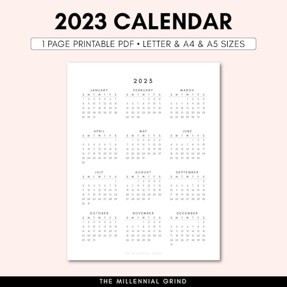 2023 Calendar Printable 2023 Calendar Template 2023 | Etsy