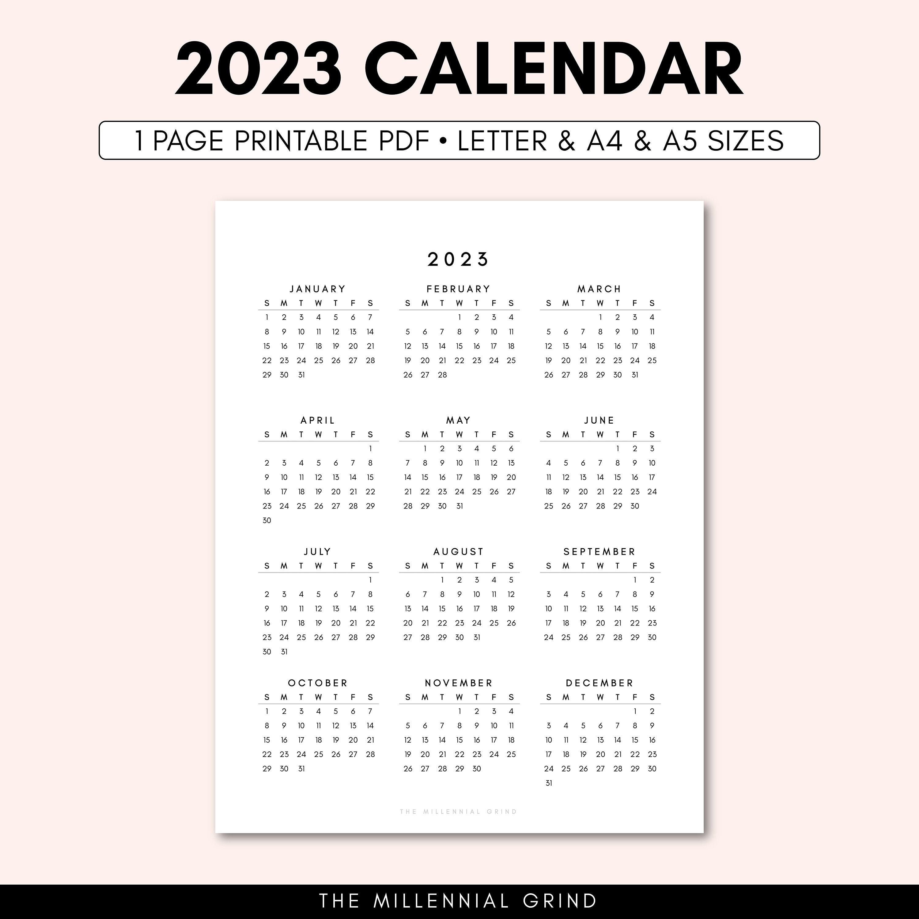 2023 Calendar Printable 2023 Calendar Template 2023 Etsy Canada