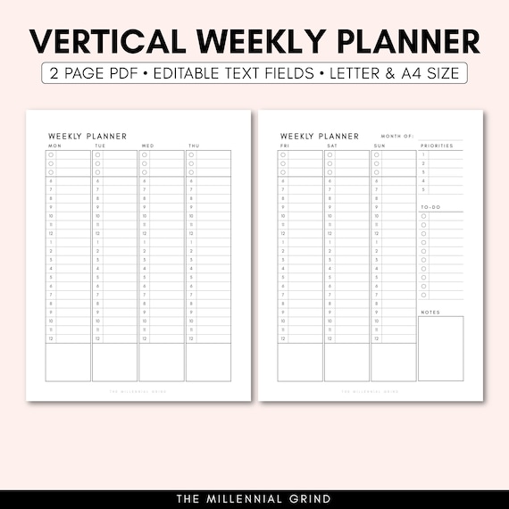 Vertical Weekly Planner Printable Vertical Weekly Planner | Etsy